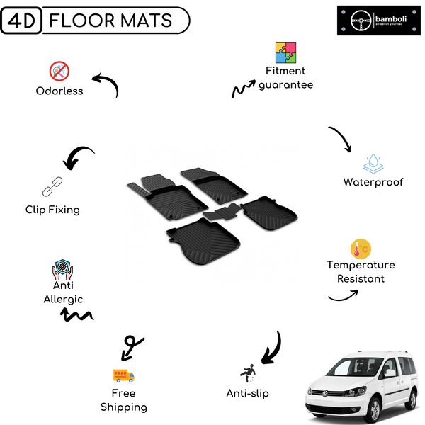 4D Premium Rubber Car Floor Mat for Vw Caddy 2003 - 2019