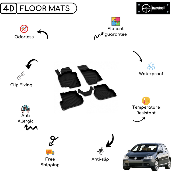 4D Premium Rubber Car Floor Mat for Vw Golf 2003 - 2008