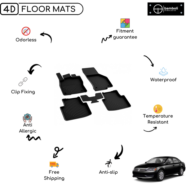 4D Premium Rubber Car Floor Mat for Vw Passat B7 2011 - 2015