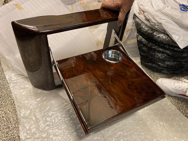 Mercedes W126 1979-1992 Compatible Walnut Color Burl Wood Picnic Table 2 Pieces Set