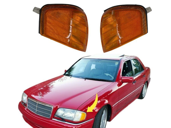 Mercedes-Benz W202 C Class 1994-2000 US USA Compatible Turn Signal Light Set Yellow R+L