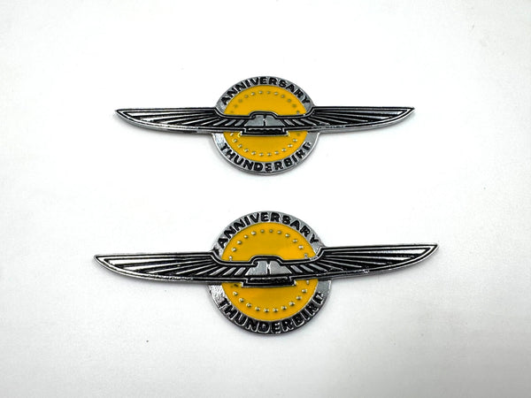 Ford Thunderbird 70's Compatible Decorative Emblem Ornament Badge Yellow Silver 2pcs