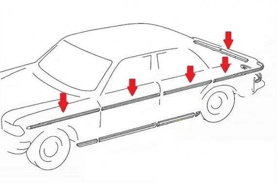 Mercedes Benz W123 Sedan Compatible 4 Doors Mouldings Trim 9 Pieces Plastic