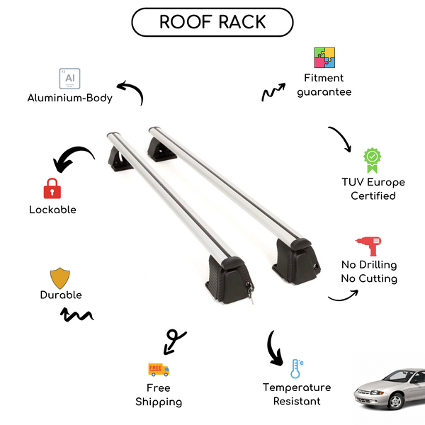 Smooth Roof Rack Cross Bars Set for Chevrolet Cavalier 2-Door 1995 - 2005
