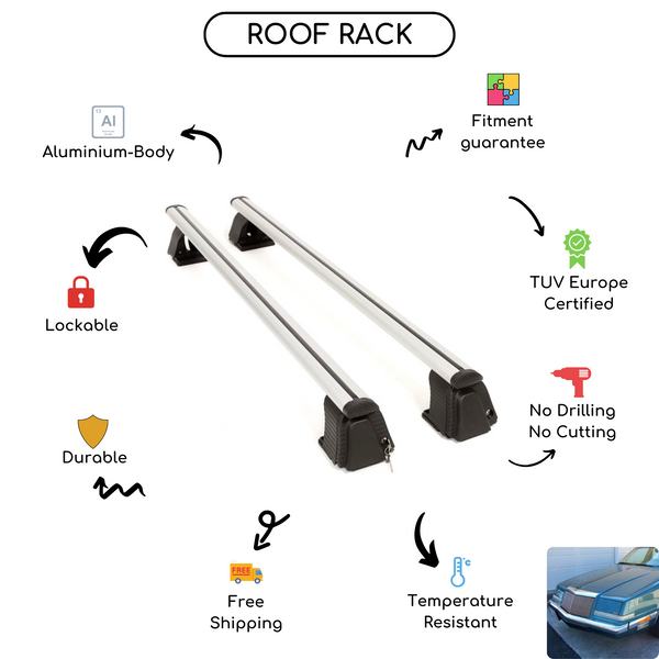 Smooth Roof Rack Cross Bars Set for Chrysler Imperial 1989 - 1993