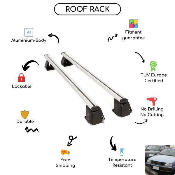Smooth Roof Rack Cross Bars Set for Dodge Colt Hatchback 1979 - 1988