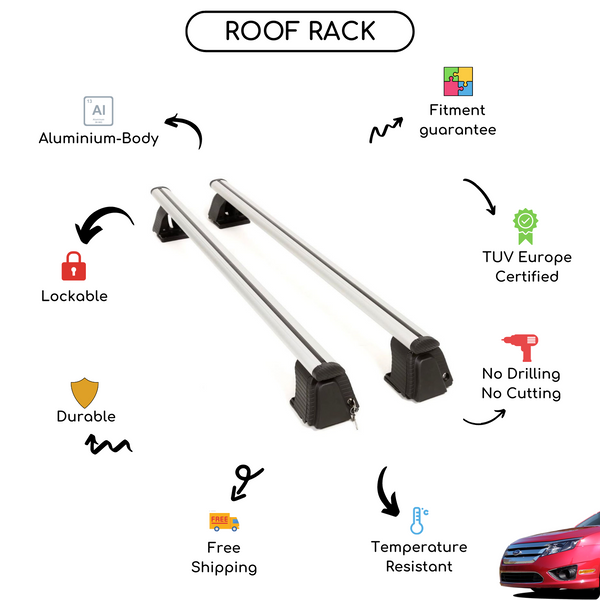 Smooth Roof Rack Cross Bars Set for Ford Fusion Hatchback 2002 - 2012