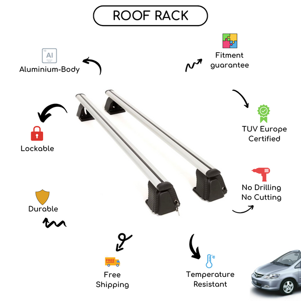 Smooth Roof Rack Cross Bars Set for Honda City Sedan 2003 - Up