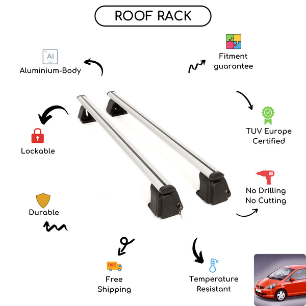 Smooth Roof Rack Cross Bars Set for Honda Jazz I Hatchback 2001 - 2008