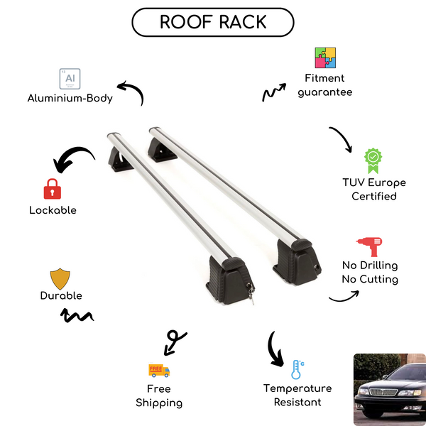 Smooth Roof Rack Cross Bars Set for Infiniti I30 Sedan 1996 - 1999