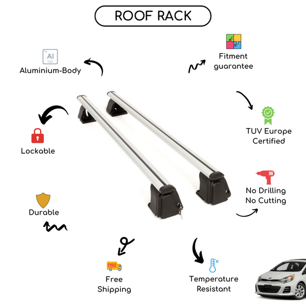 Smooth Roof Rack Cross Bars Set for Kia Rio 2011 - 2016