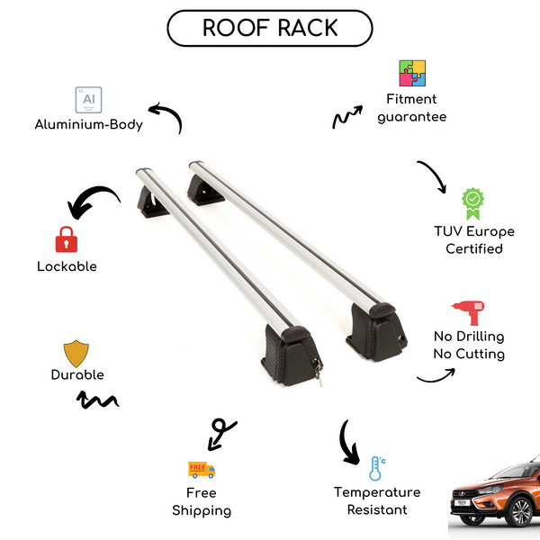 Smooth Roof Rack Cross Bars Set for LADA Vesta Cross Sedan 2018 - Up