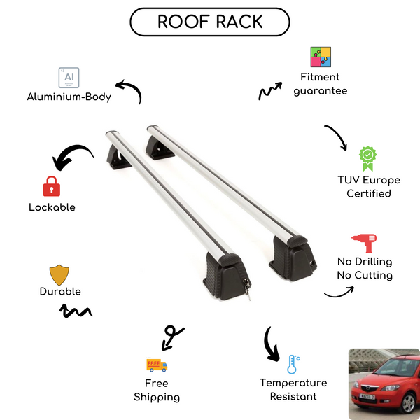 Smooth Roof Rack Cross Bars Set for Mazda 2 I Hatchback 2003 - 2007