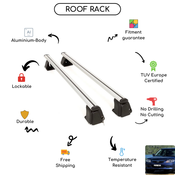 Smooth Roof Rack Cross Bars Set for Mazda 323 Hatchback 1990 - 2003