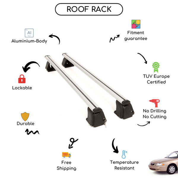 Smooth Roof Rack Cross Bars Set for Mazda 626 Hatchback 1988 - 2002