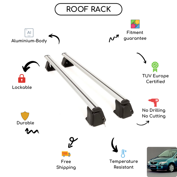 Smooth Roof Rack Cross Bars Set for Mazda Premacy Minivan 1999 - 2003