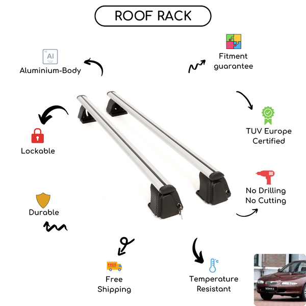 Smooth Roof Rack Cross Bars Set for Mazda Xedos 6 Sedan 1992 - 1999