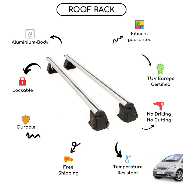 Smooth Roof Rack Cross Bars Set for Mercedes A-Class (W168) Hatchback 1997 - 2004