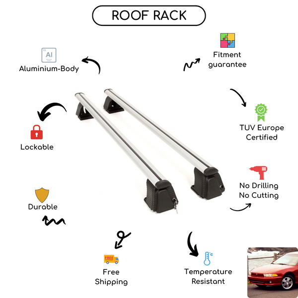 Smooth Roof Rack Cross Bars Set for Mitsubishi Galant VIII Sedan 1996 - 2006