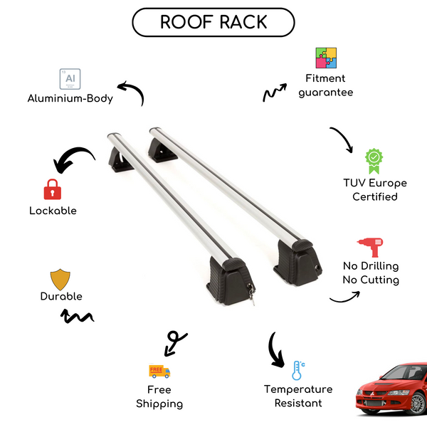 Smooth Roof Rack Cross Bars Set for Mitsubishi Lancer VII Sedan 1995 - 2000
