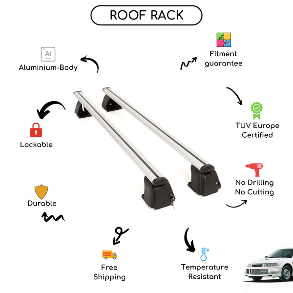 Smooth Roof Rack Cross Bars Set for Mitsubishi Lancer VI Sedan 1991 - 2000