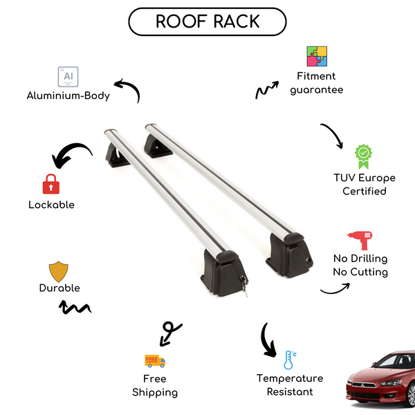 Smooth Roof Rack Cross Bars Set for Mitsubishi Lancer X Sedan 2007 - 2010