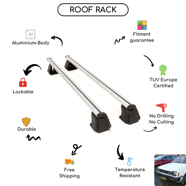 Smooth Roof Rack Cross Bars Set for Mitsubishi Mirage 3-Door 1985 - 1988