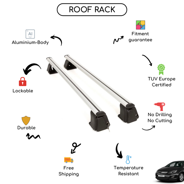 Smooth Roof Rack Cross Bars Set for Opel Astra J Sedan 2010 - Up