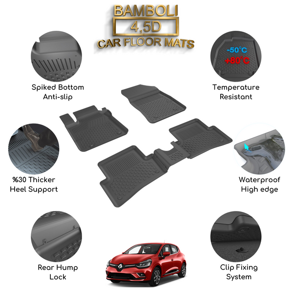 Premium 4,5D Car Floor Mat for Renault Clio 4 2012 - 2019