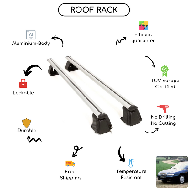 Smooth Roof Rack Cross Bars Set for Rover 600 Sedan 1993 - 1999