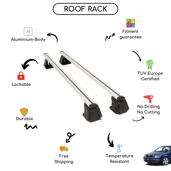 Smooth Roof Rack Cross Bars Set for Skoda Superb I Sedan 2002 - 2008