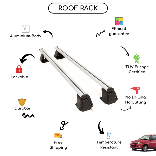 Smooth Roof Rack Cross Bars Set for Suzuki Alto Hatchback 1998 - 2014
