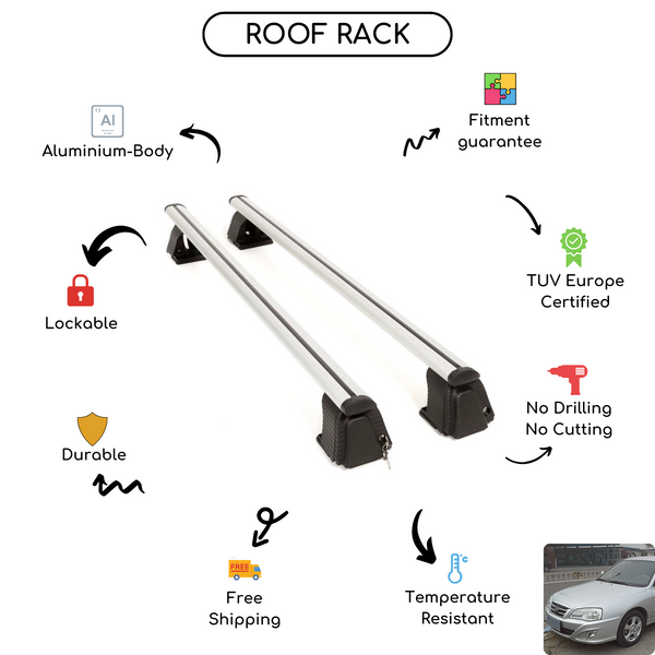 Smooth Roof Rack Cross Bars Set for Tagaz Elantra XD Sedan 2008 - 2011