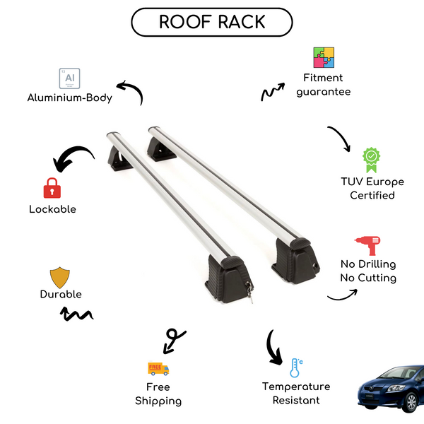Smooth Roof Rack Cross Bars Set for Toyota Auris I Hatchback 2006 - 2012