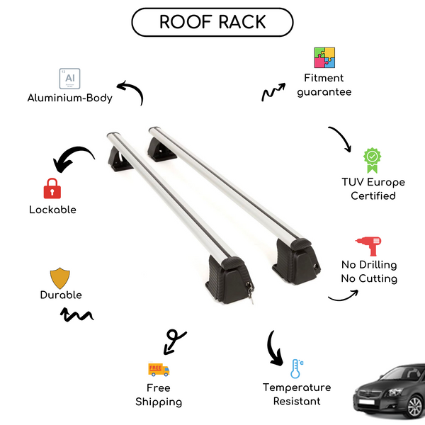 Smooth Roof Rack Cross Bars Set for Toyota Avensis II Sedan 2002 - 2008