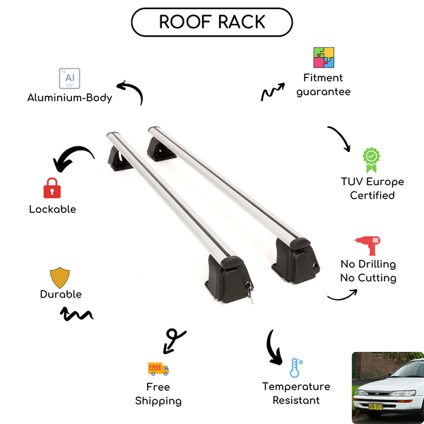 Smooth Roof Rack Cross Bars Set for Toyota Corolla (E100) Hatchback 1991 - 1997
