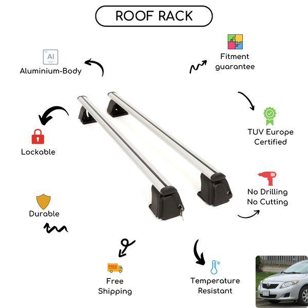 Smooth Roof Rack Cross Bars Set for Toyota Corolla (E140, E150) Hatchback 2006 - 2013