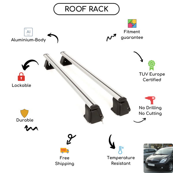 Smooth Roof Rack Cross Bars Set for Toyota Corolla Verso 2 Compactvan 2001 - 2006