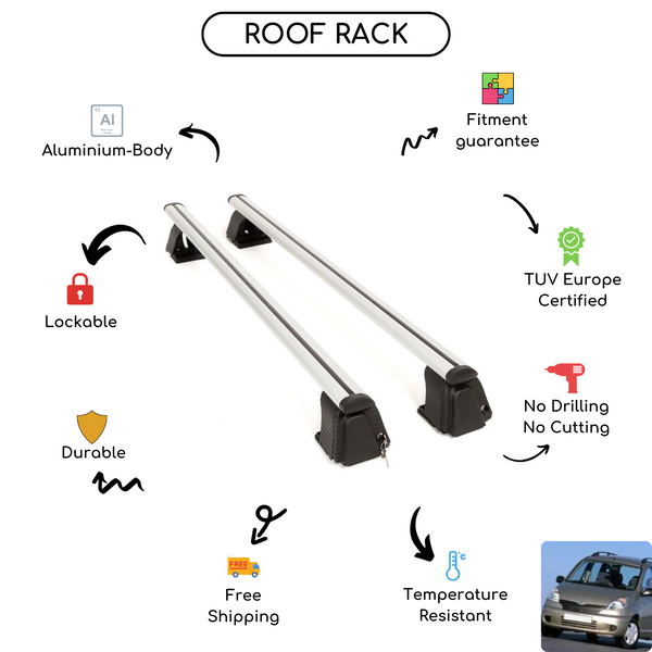 Smooth Roof Rack Cross Bars Set for Toyota Yaris Verso Minivan 1999 - 2006