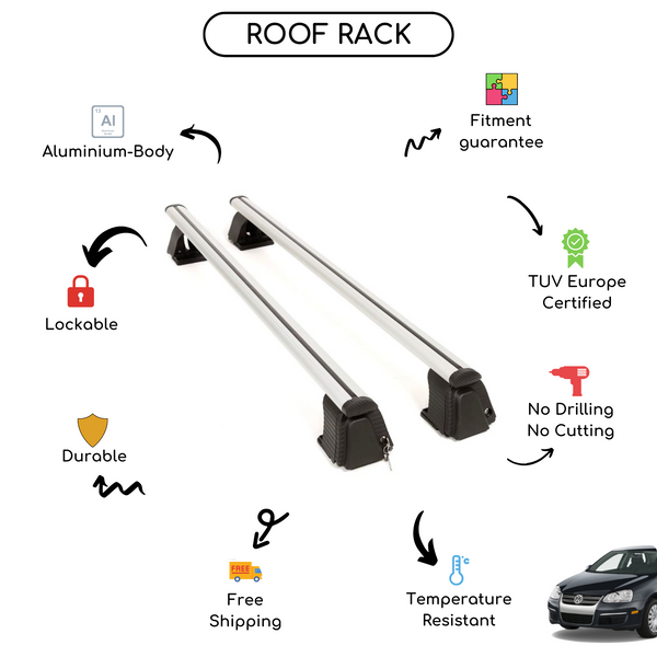 Smooth Roof Rack Cross Bars Set for Volkswagen Jetta V Sedan 2005 - 2011