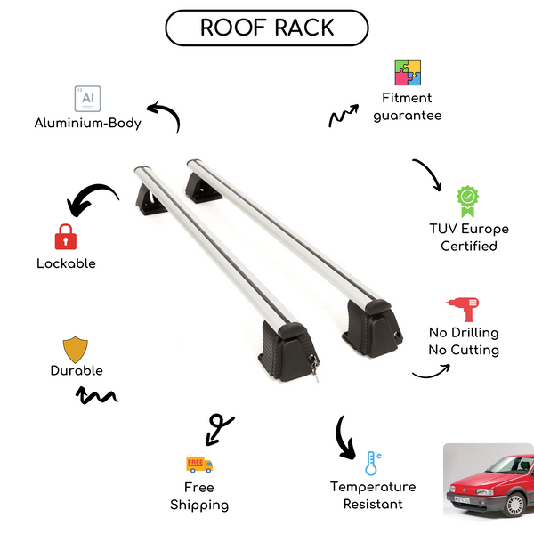 Smooth Roof Rack Cross Bars Set for Volkswagen Passat B3 Sedan 1988 - 1993