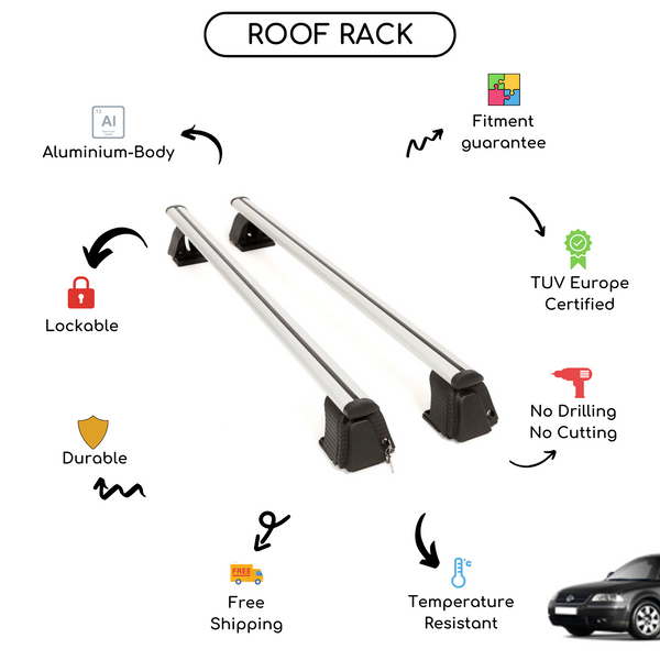 Smooth Roof Rack Cross Bars Set for Volkswagen Passat B5 Sedan 1996 - 2005