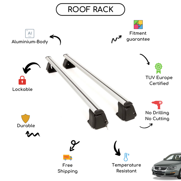 Smooth Roof Rack Cross Bars Set for Volkswagen Passat B6 Sedan 2005 - 2011