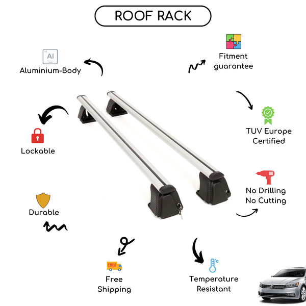 Smooth Roof Rack Cross Bars Set for Volkswagen Passat B8 Sedan 2014 - Up