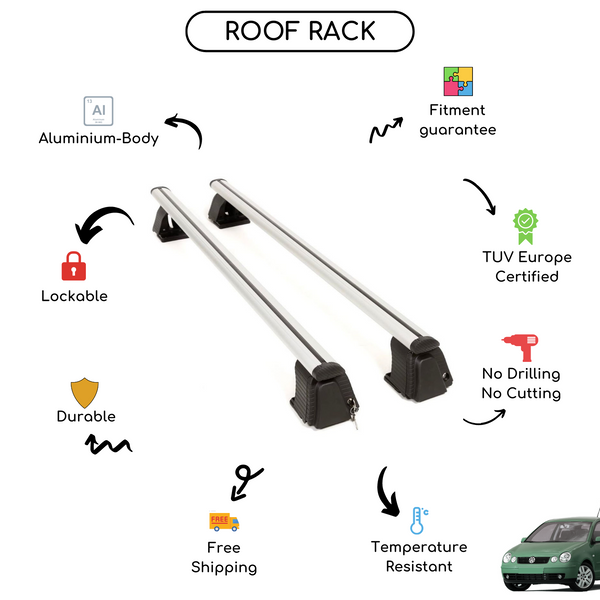 Smooth Roof Rack Cross Bars Set for Volkswagen Polo IV Hatchback 2001 - 2009