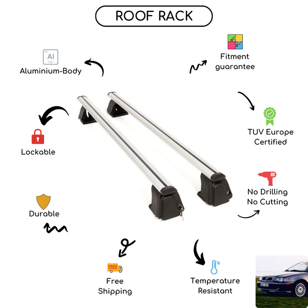 Smooth Roof Rack Cross Bars Set for Volvo V40 I Sedan 1995 - 2004