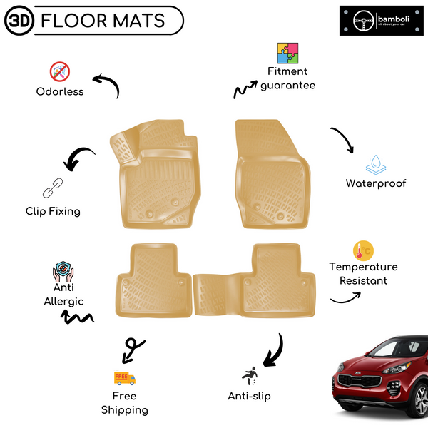 3D Molded Interior Beige Car Floor Mat for Kia Sportage 2015 - Up