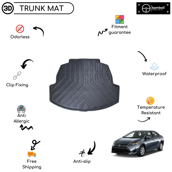 Vehicle Specific Rubber Trunk Mat Cargo Liner for Toyota Corolla 2018 - Up